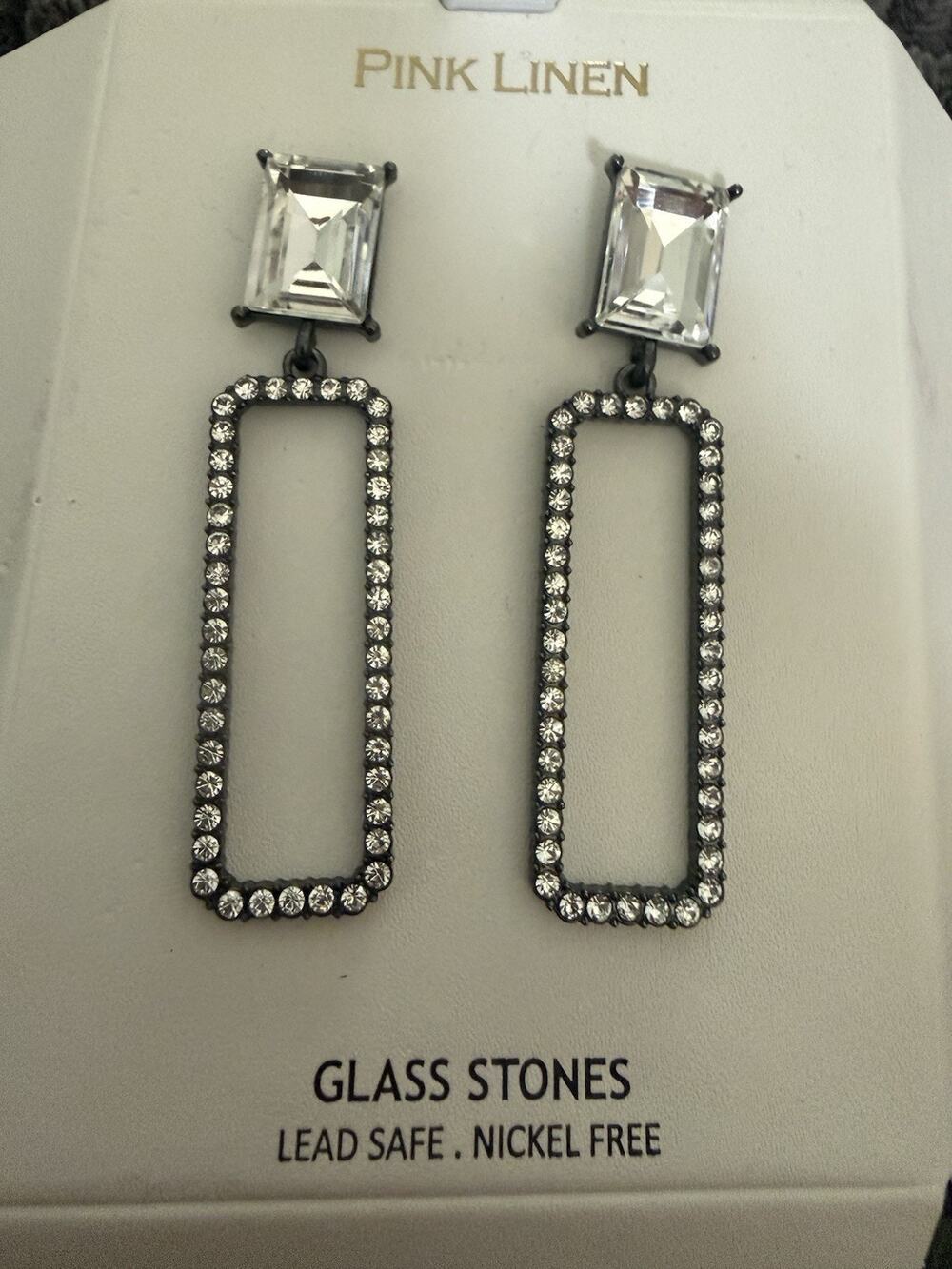 Pink Linen Glass Stone Earrings Lead Safe Nickel Free Elegant Dangle Design